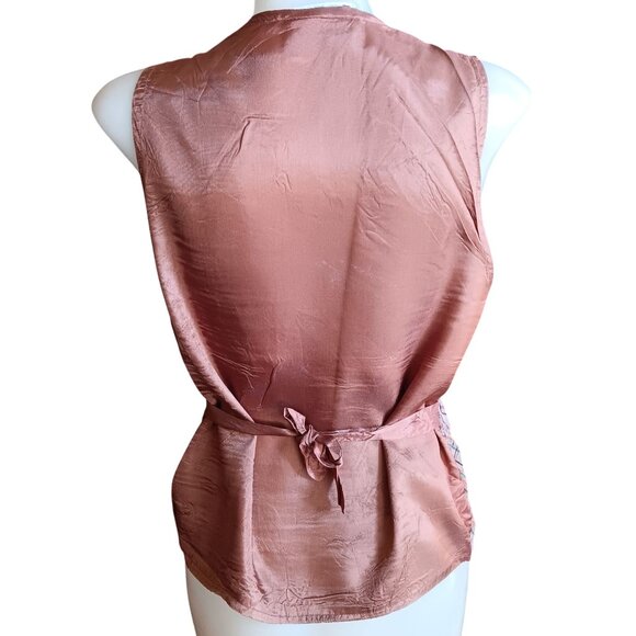 Medium Vintage Boho Corduroy Vest Plaid Satin Tie Back 1970's Pastel Stripes USA - Picture 5 of 7